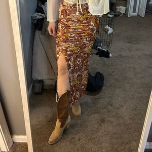 70’s inspired print midi skirt